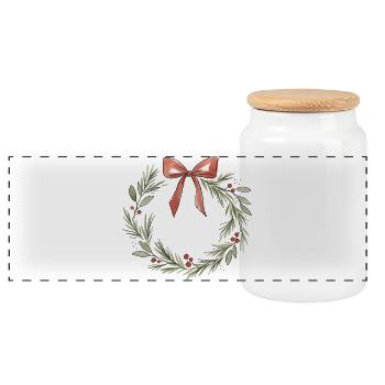 Sanfte rosa Schleife Weihnachtskranz - Panorama Keksdose mit Holzdeckel - Weiß - Vorne
