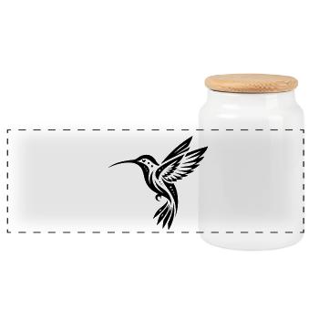 Schwarzer Kolibri Minimalistisch - Panorama Keksdose mit Holzdeckel - Weiß - Vorne
