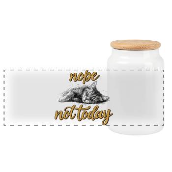 Nope Not Today – Schlafende Katze im Vintage-Stil - Panorama Keksdose mit Holzdeckel - Weiß - Vorne