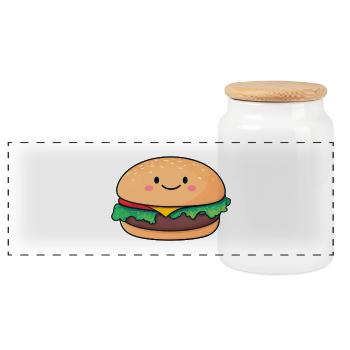 Kawaii Burger Smiling Motif - Panoramic Cookie Jar with Wooden Lid - white - Front