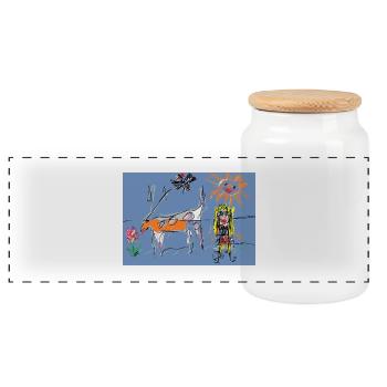 Blume, neoexpressionistische surreale Wiese - Panorama Keksdose mit Holzdeckel - Weiß - Vorne