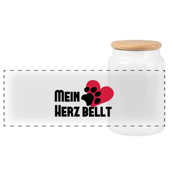 Mein Herz bellt - Hund - Panorama Keksdose mit Holzdeckel - Weiß - Vorne