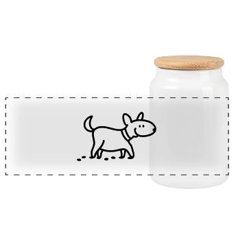 Dog - go for a walk - Line - Panoramic Cookie Jar with Wooden Lid - white - Front