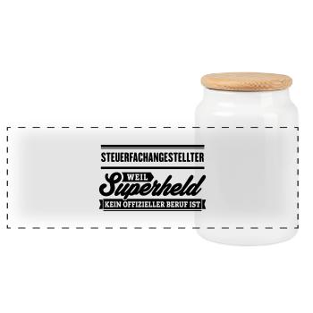 Superheld Steuerfachangestellter - Panorama Keksdose mit Holzdeckel - Weiß - Vorne