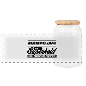 Superheld Versicherungsfachwirt - Panorama Keksdose mit Holzdeckel - Weiß - Vorne