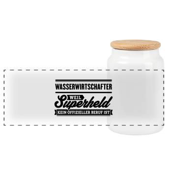 Superheld Wasserwirtschafter - Panorama Keksdose mit Holzdeckel - Weiß - Vorne
