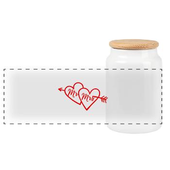 Wedding / Marriage: Mr. & Mrs. - Panoramic Cookie Jar with Wooden Lid - white - Front