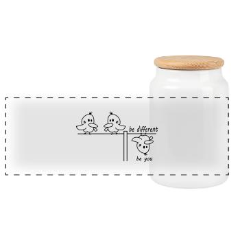 be different be you bird - Panoramic Cookie Jar with Wooden Lid - white - Front