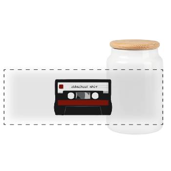 oldschool shit kasette - Panorama Keksdose mit Holzdeckel - Weiß - Vorne