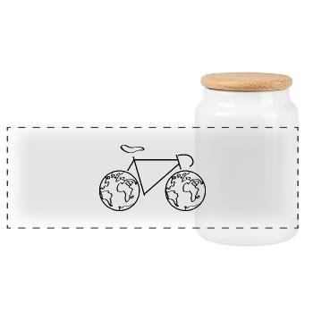 One the road - with the bike around the world. - Panoramic Cookie Jar with Wooden Lid - white - Front