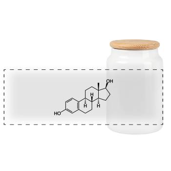 Östrogen (Estradiol) - Panorama Keksdose mit Holzdeckel - Weiß - Vorne