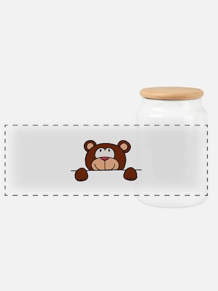 Teddy - Panorama Keksdose mit Holzdeckel - Weiß