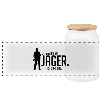 Ich bin Jäger ich darf das - Panorama Keksdose mit Holzdeckel - Weiß - Vorne