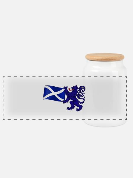 Scottish Lion Rampant Holding the Saltire Flag - Panoramic Cookie Jar with Wooden Lid - white