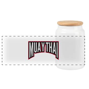 muay thai - Boîte à biscuits avec couvercle en bois - blanc - Devant