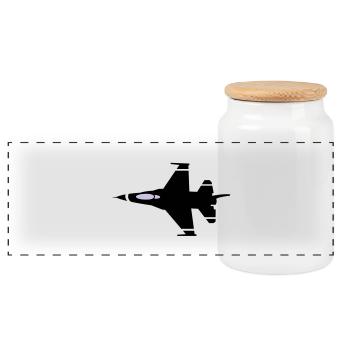 jet flying - Panoramic Cookie Jar with Wooden Lid - white - Front