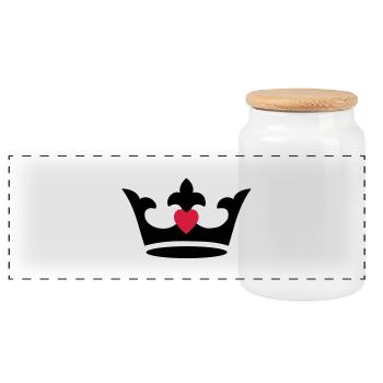 crown, heart - Panoramic Cookie Jar with Wooden Lid - white - Front