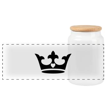 crown, heart - Panoramic Cookie Jar with Wooden Lid - white - Front