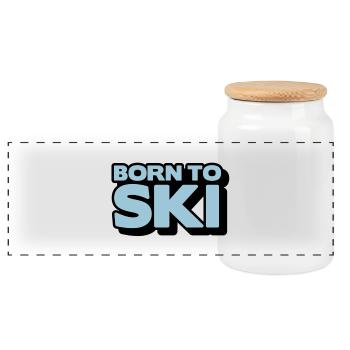 born to ski 2 col - Panorama Keksdose mit Holzdeckel - Weiß - Vorne