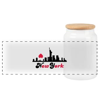 new_york - Panoramic Cookie Jar with Wooden Lid - white - Front