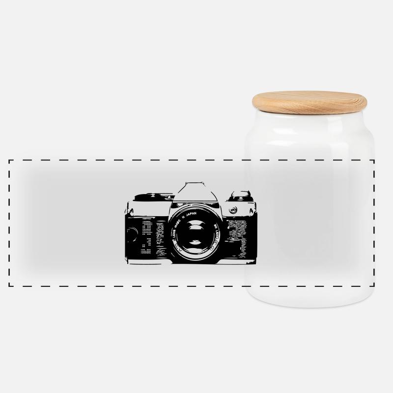 Retro Kamera - Panorama Keksdose mit Holzdeckel - Weiß