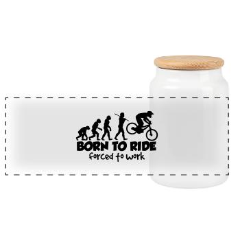mtb downhill born to ride forced to work - Panorama Keksdose mit Holzdeckel - Weiß - Vorne