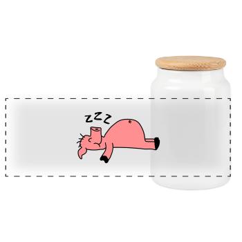 Sleeping Pig - Panoramic Cookie Jar with Wooden Lid - white - Front