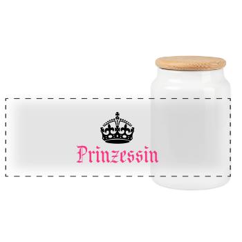 Princess with crown - Panoramic Cookie Jar with Wooden Lid - white - Front