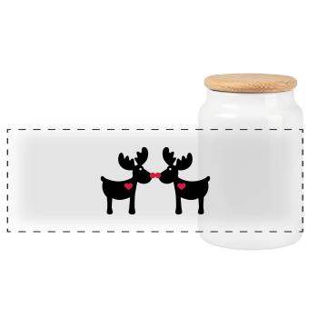 Reindeer Elk moose - Panoramic Cookie Jar with Wooden Lid - white - Front