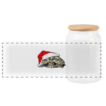Christmas Tortoise - Panoramic Cookie Jar with Wooden Lid - white - Front