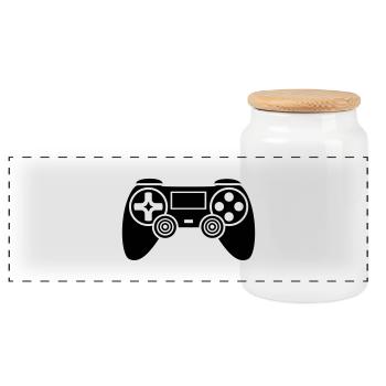 gaming_controller__f1 - Panorama Keksdose mit Holzdeckel - Weiß - Vorne