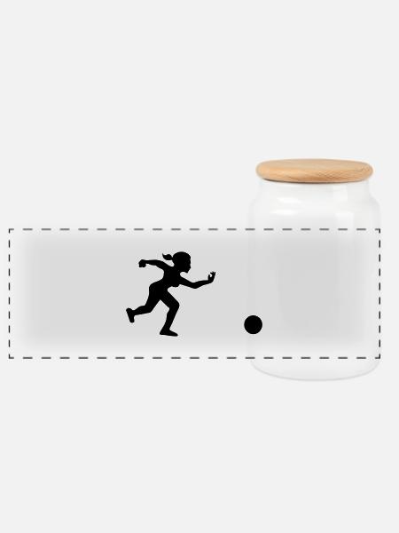 bowling player throws her ball - Panoramic Cookie Jar with Wooden Lid - white
