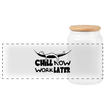 Chill now work later hängematte schlafen - Panorama Keksdose mit Holzdeckel - Weiß - Vorne