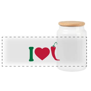 I Love Chili Chilli Peperoni Herz Logo - Panorama Keksdose mit Holzdeckel - Weiß - Vorne