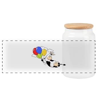 Cow Flying with Balloons - Boîte à biscuits avec couvercle en bois - blanc - Devant
