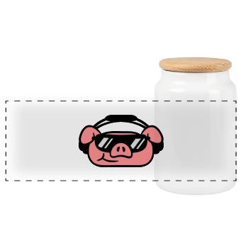 Party pork cool sunglasses - Panoramic Cookie Jar with Wooden Lid - white - Front