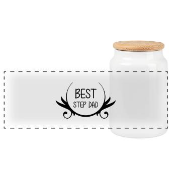 Best Step Dad - Panoramic Cookie Jar with Wooden Lid - white - Front