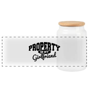 PROPERTY OF MY GIRLFRIEND - Panoramic Cookie Jar with Wooden Lid - white - Front