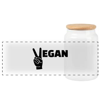 Vegan - Panoramic Cookie Jar with Wooden Lid - white - Front