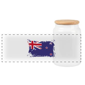 New Zealand Flag, Flagge Neuseeland - Panorama Keksdose mit Holzdeckel - Weiß - Vorne