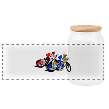 Speedway Racing - Panorama Keksdose mit Holzdeckel - Weiß - Vorne