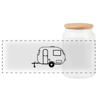 Wohnwagen - Panorama Keksdose mit Holzdeckel - Weiß - Vorne