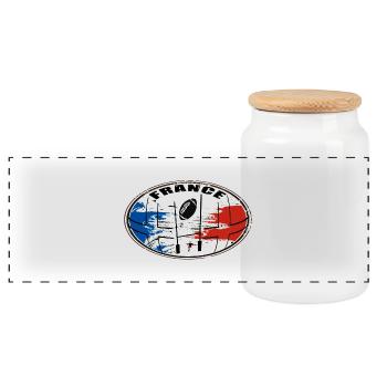 france sport rugby 02 - Boîte à biscuits avec couvercle en bois - blanc - Devant