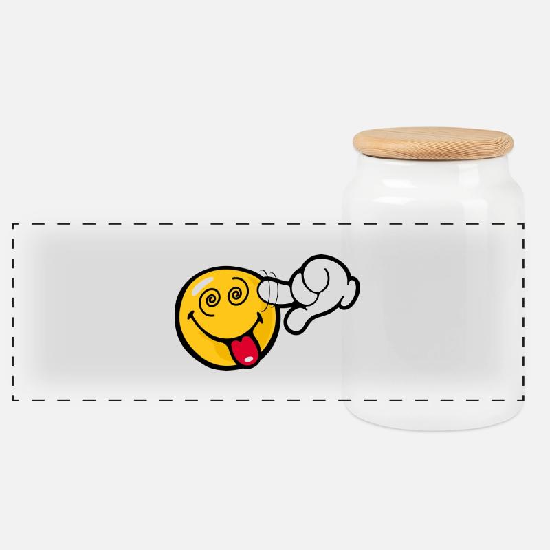 Smiley Stupid - Biscottiera con coperchio in legno - bianco