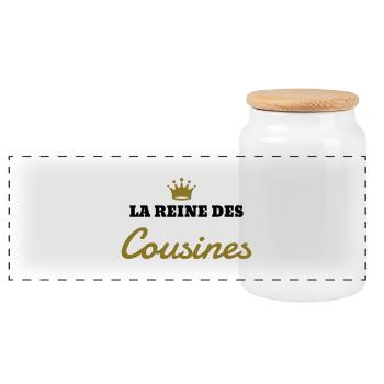 Cousin - Cousine - Famille - Bébé - Naissance - Panoramic Cookie Jar with Wooden Lid - white - Front