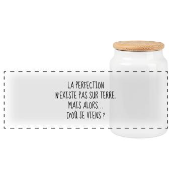Perfection - Parfait - Citation - Humour - Comique - Boîte à biscuits avec couvercle en bois - blanc - Devant