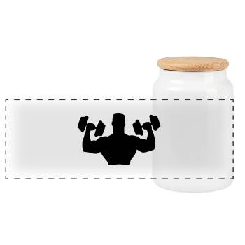 Muscle Man Training - Panoramic Cookie Jar with Wooden Lid - white - Front