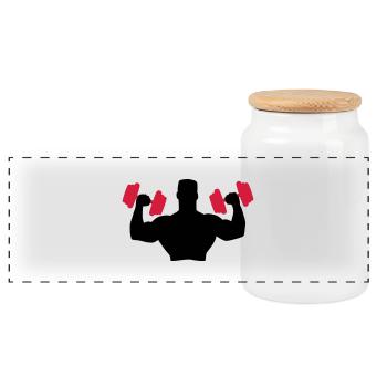 Muscle Man Training - Panoramic Cookie Jar with Wooden Lid - white - Front