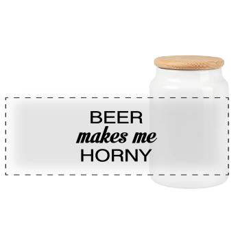 Beer makes me Horny - Panoramic Cookie Jar with Wooden Lid - white - Front
