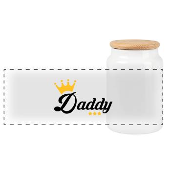 Dad Daddy Papa Vati Vater Father's Day Baby - Panoramic Cookie Jar with Wooden Lid - white - Front
